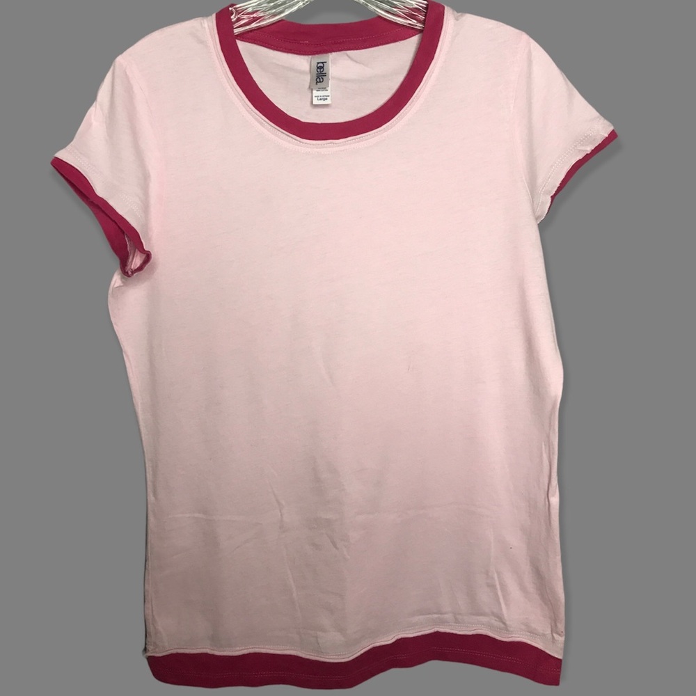 Bella pastel pink ringer tshirt with hot pink trim.